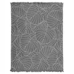 Koc z frędzlami w liście ciemnoszary 150x200 cm