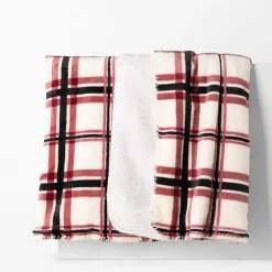 inny Koc z sherpą kremowy kratka DOLLY 150x200 cm