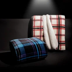 inny Koc z sherpą kremowy kratka DOLLY 150x200 cm