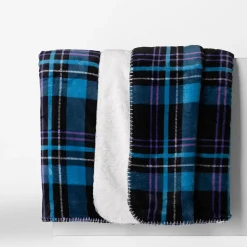 Koce I Narzuty|inny Koc z sherpą niebieska kratka DOLLY 150x200 cm