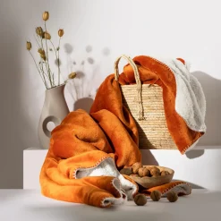 inny Koc z sherpą pomarańczowy DOLLY 150x200 cm