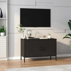 Komody|inny Komoda 2-drzwiowa grafitowo-czarna SOLANS