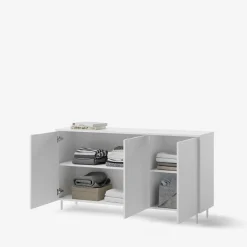 LENART Komoda 3-drzwiowa MILA na metalowych nóżkach biała