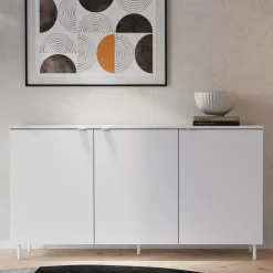 LENART Komoda 3-drzwiowa MILA na metalowych nóżkach biała