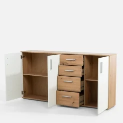 FORTE Komoda 3-drzwiowa z 4 szufladami IKOLI biała dąb artisan