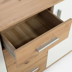 FORTE Komoda 3-drzwiowa z 4 szufladami IKOLI biała dąb artisan