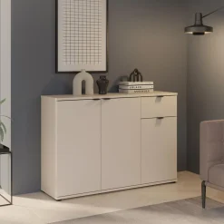Komody|FORTE Komoda 3-drzwiowa z szufladą GANYMEDE jasny beż
