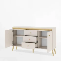 DiTrendi Komoda z oświetleniem z szufladami LORENA 155 cm kaszmir