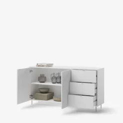 LENART Komoda z szufladami MILA na metalowych nóżkach biała