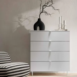 Komody|LENART Komoda z szufladami MILA na metalowych nóżkach biała