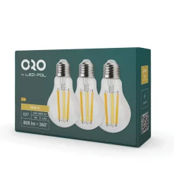 LED-POL Komplet 3 żarówek LED E27 barwa ciepła A60-FL-7W-WW