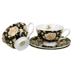 Filiżanki I Spodki| Komplet 2 filiżanek ze spodkami ROYAL ENGLISH ROSES BLACK 250 ml