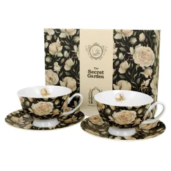 Filiżanki I Spodki| Komplet 2 filiżanek ze spodkami ROYAL ENGLISH ROSES BLACK 250 ml