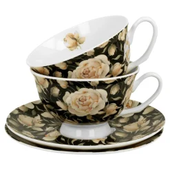 Filiżanki I Spodki| Komplet 2 filiżanek ze spodkami ROYAL ENGLISH ROSES BLACK 250 ml