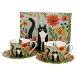 Filiżanki I Spodki| Komplet 2 filiżanek ze spodkami KOCI ŚWIAT ŁĄKA 230 ml