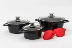 Garnki, Patelnie I Pokrywki| Komplet 3 garnków z 2 rękawicami w zestawie
