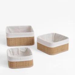 Pudełka I Pojemniki Do Przechowywania|Koszyki Dekoracyjne|inny Komplet 3 koszy bambusowych białych