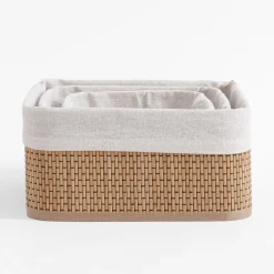 Pudełka I Pojemniki Do Przechowywania|Koszyki Dekoracyjne|inny Komplet 3 koszy bambusowych białych