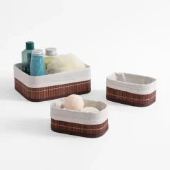 Pudełka I Pojemniki Do Przechowywania|Koszyki Dekoracyjne|inny Komplet 3 koszy bambusowych brązowo-białe