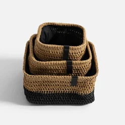 Pudełka I Pojemniki Do Przechowywania|Koszyki Dekoracyjne|inny Komplet 3 koszy do przechowywania brązowo-czarny