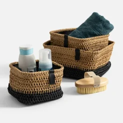 Pudełka I Pojemniki Do Przechowywania|Koszyki Dekoracyjne|inny Komplet 3 koszy do przechowywania brązowo-czarny