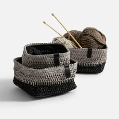 inny Komplet 3 koszy do przechowywania szaro-czarny