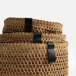 inny Komplet 3 koszy do przechowywania okrągłe brązowo-czarny