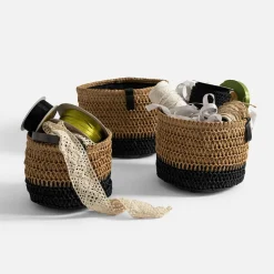 inny Komplet 3 koszy do przechowywania okrągłe brązowo-czarny