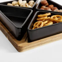 inny Komplet 4 miseczek na akacjowej tacy