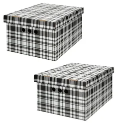 Pudełka I Pojemniki Do Przechowywania| Komplet 2 pudełek tekturowych KRATKA CZARNA