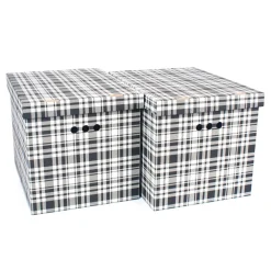 Pudełka I Pojemniki Do Przechowywania| Komplet 2 pudełek tekturowych KRATKA CZARNA XL