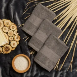 Komplet 3 ręczników bawełnianych szarych 30x30 cm