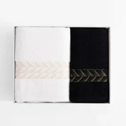 Eurofirany Komplet 2 ręczników biały/czarny GLOW