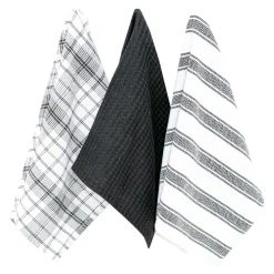 Komplet 3 ręczników kuchennych z bawełny czarne 40x60 cm