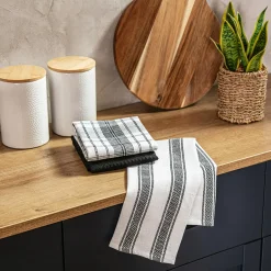 Komplet 3 ręczników kuchennych z bawełny czarne 40x60 cm