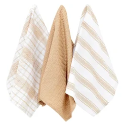 Komplet 3 ręczników kuchennych z bawełny beżowe 40x60 cm