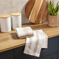 Komplet 3 ręczników kuchennych z bawełny beżowe 40x60 cm