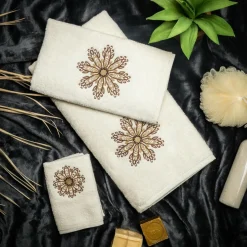 Ręczniki|Ręczniki| Komplet 3 ręczników z bawełny egipskiej ecru ROZETA