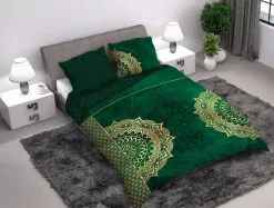 Pościele|Faro Komplet pościeli z satyny bawełnianej zielona MANDALA 160x200 cm