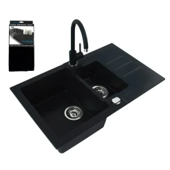 Zlewozmywaki|Alveus Komplet zlewozmywak granitowy czarny CANTO 70 z baterią i matą ociekową