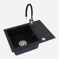 Alveus Komplet zlewozmywak granitowy czarny SHOT 59X44 z baterią elastyczną