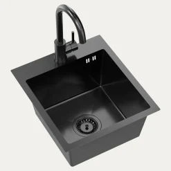 Zlewozmywaki|inny Komplet zlewozmywak QUADRON czarny AVENIR SMART 40X45 cm z baterią