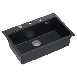Komplet zlewozmywak QUADRON czarny MASTER BASE 1K 76x50 cm z akcesoriami