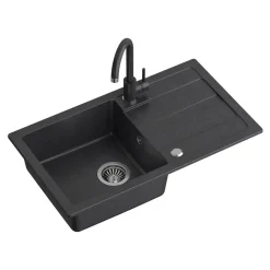 Komplet zlewozmywak QUADRON czarny PROFIT MAX 1K/Z/O 70X44 z czarną baterią