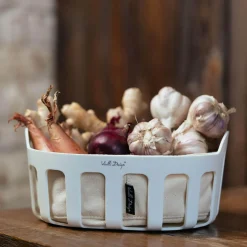 Zastawa Śniadaniowa|Vialli Design Koszyk na pieczywo z bawełnianym wkładem biały LIVIO