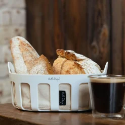 Zastawa Śniadaniowa|Vialli Design Koszyk na pieczywo z bawełnianym wkładem biały LIVIO