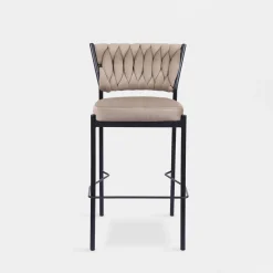 Hokery| Krzesło barowe na czarnych nogach szarobeżowe LIANA