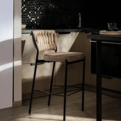 Hokery| Krzesło barowe na czarnych nogach szarobeżowe LIANA