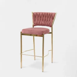 Krzesło barowe na złotych nogach różowe LIANA