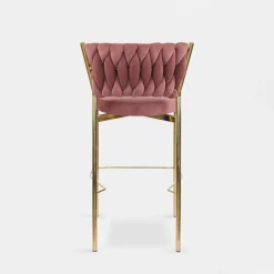 Krzesło barowe na złotych nogach różowe LIANA